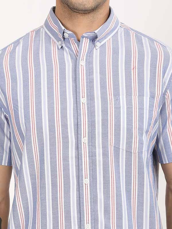 Indian Terrain Men's Regular Fit Half Sleeve Striped Blue Shirt